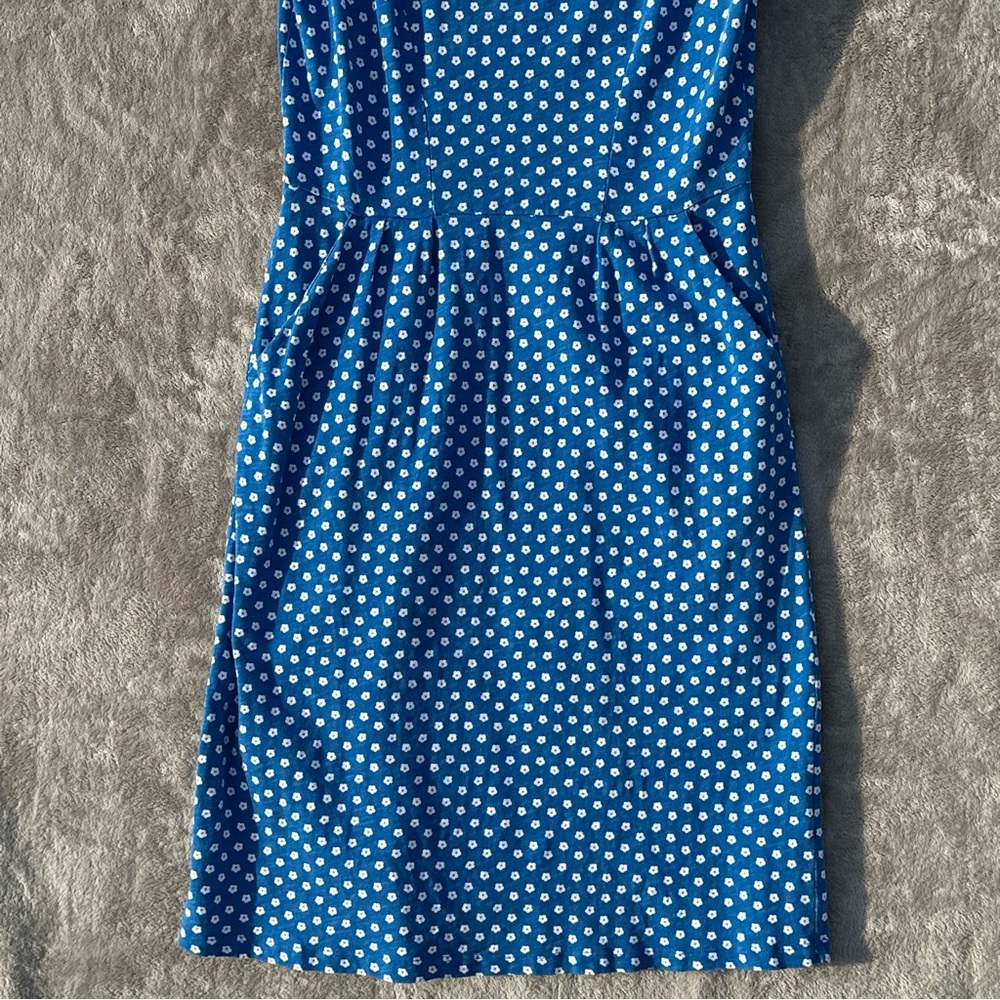Boden Daisy Print Phoebe Cotton Sheath Dress US 6 Blue Pockets Knee Length Polka - Picture 4 of 15